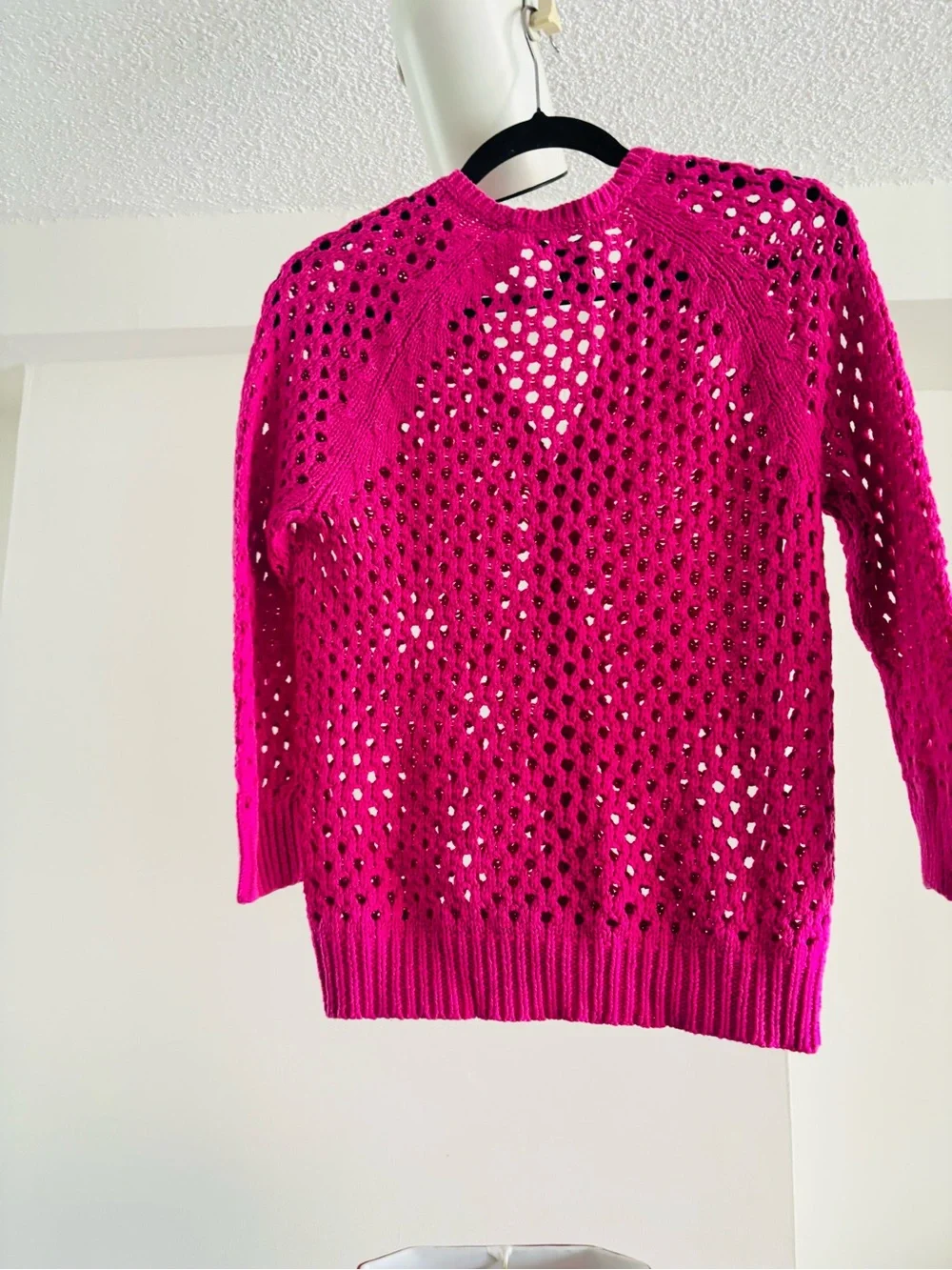Crochet Sweater Cotton Blend Rose/Violet Small - Picture 5 of 6